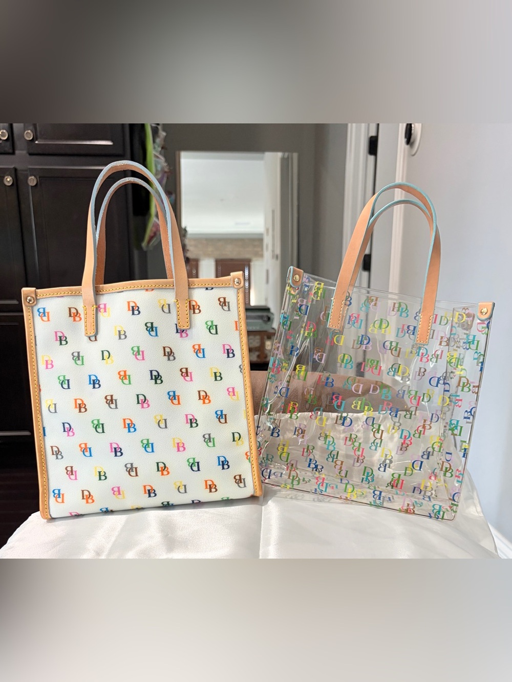 DOONEY & BOURKE VINTAGE Y2K MULTICOLOR MONOGRAM LUNCH BAG TOTE SET *RARE*